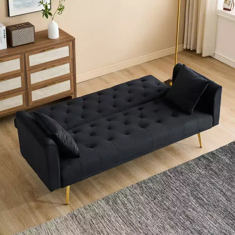 Canapé-lit convertible Okak de style américain à boutons capitonnés avec dossier réglable, en velours pour salon, appartement