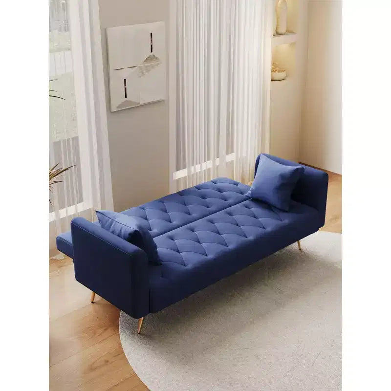 Canapé-lit convertible Okak de style américain à boutons capitonnés avec dossier réglable, en velours pour salon, appartement