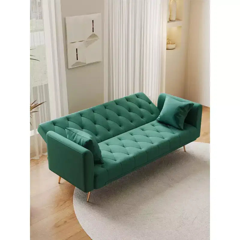 Canapé-lit convertible Okak de style américain à boutons capitonnés avec dossier réglable, en velours pour salon, appartement