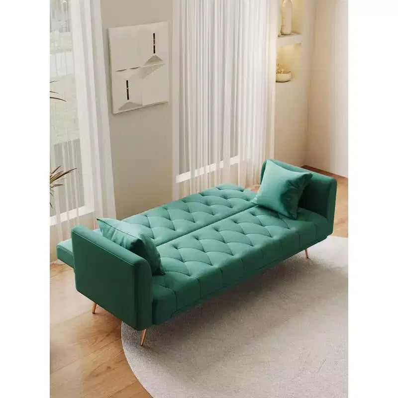 Canapé-lit convertible Okak de style américain à boutons capitonnés avec dossier réglable, en velours pour salon, appartement