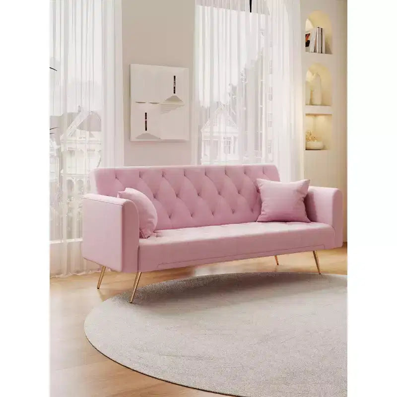 Canapé-lit convertible Okak de style américain à boutons capitonnés avec dossier réglable, en velours pour salon, appartement
