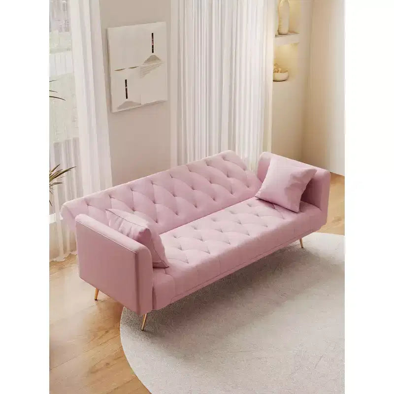 Canapé-lit convertible Okak de style américain à boutons capitonnés avec dossier réglable, en velours pour salon, appartement