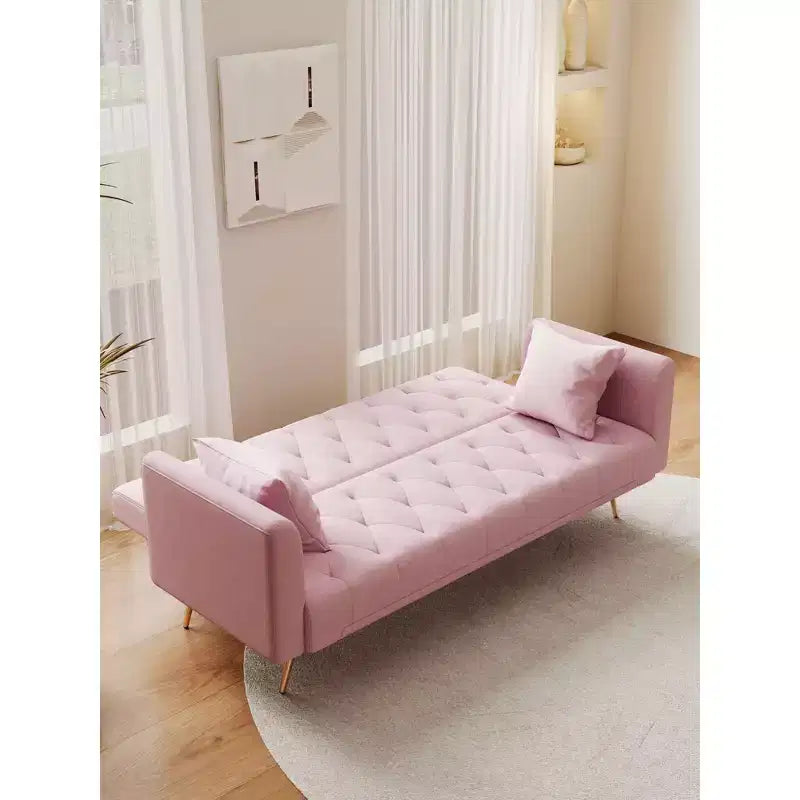 Canapé-lit convertible Okak de style américain à boutons capitonnés avec dossier réglable, en velours pour salon, appartement