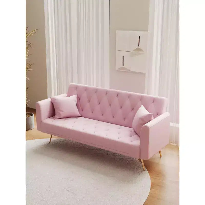 Canapé-lit convertible Okak de style américain à boutons capitonnés avec dossier réglable, en velours pour salon, appartement
