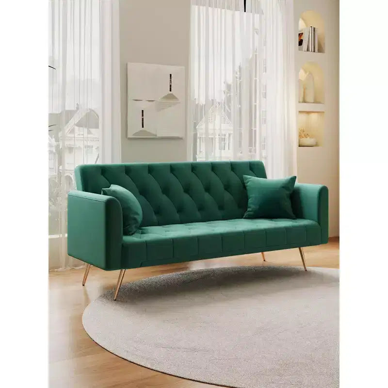 Canapé-lit convertible Okak de style américain à boutons capitonnés avec dossier réglable, en velours pour salon, appartement