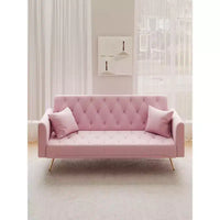 Okak American Style Button Tufted Convertible Sofa Bed with Adjustable Back,Velvet Upholstered Sleeper Couch for Living Room,Apartment