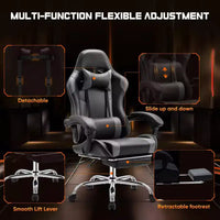 TUYOHW Chaise de jeu ergonomique avec repose-pieds, fauteuil inclinable en cuir PU avec appui-tête et accoudoir fixe relevé, chaise d'ordinateur pour études, bureau