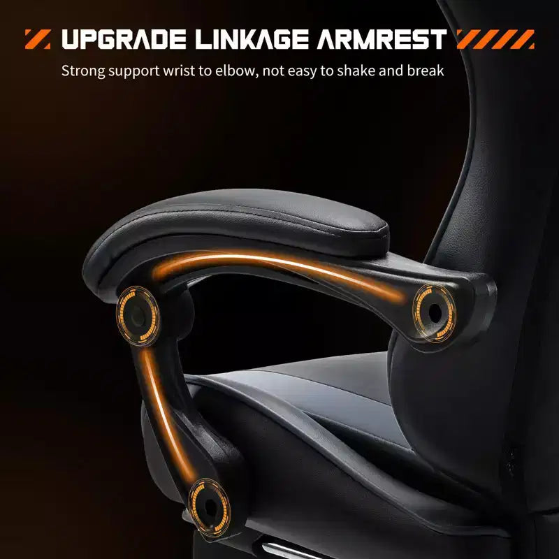 TUYOHW Chaise de jeu ergonomique avec repose-pieds, fauteuil inclinable en cuir PU avec appui-tête et accoudoir fixe relevé, chaise d'ordinateur pour études, bureau