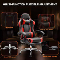TUYOHW Chaise de jeu ergonomique avec repose-pieds, fauteuil inclinable en cuir PU avec appui-tête et accoudoir fixe relevé, chaise d'ordinateur pour études, bureau