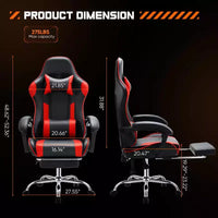 TUYOHW Chaise de jeu ergonomique avec repose-pieds, fauteuil inclinable en cuir PU avec appui-tête et accoudoir fixe relevé, chaise d'ordinateur pour études, bureau