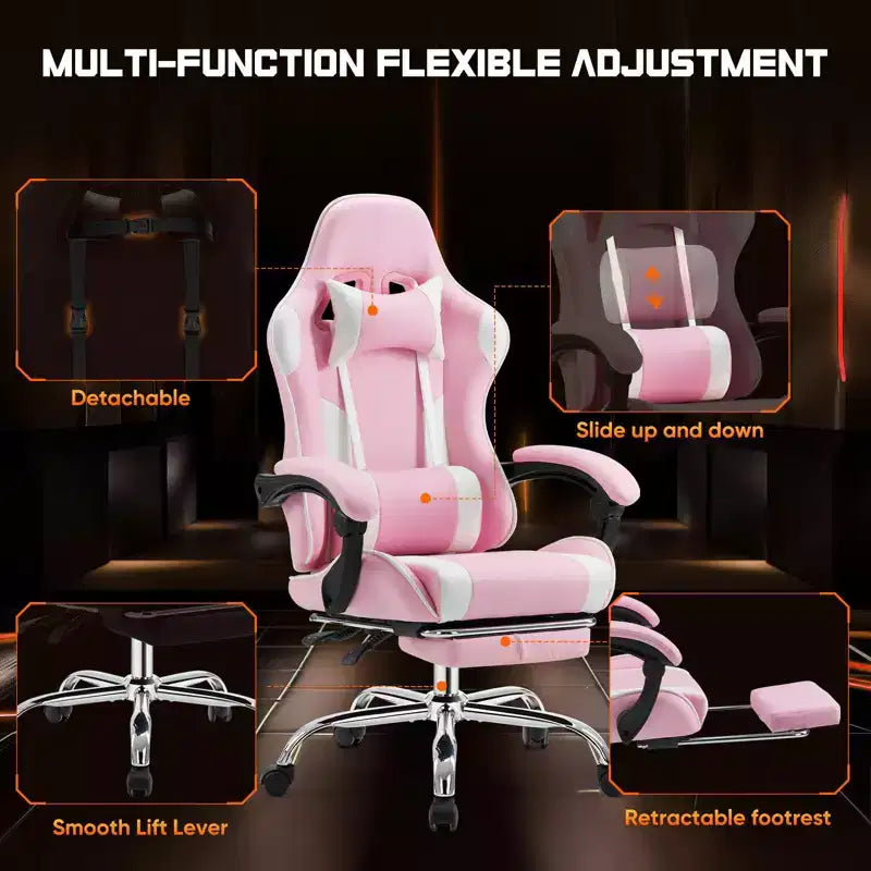 TUYOHW Chaise de jeu ergonomique avec repose-pieds, fauteuil inclinable en cuir PU avec appui-tête et accoudoir fixe relevé, chaise d'ordinateur pour études, bureau