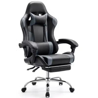 TUYOHW Chaise de jeu ergonomique avec repose-pieds, fauteuil inclinable en cuir PU avec appui-tête et accoudoir fixe relevé, chaise d'ordinateur pour études, bureau
