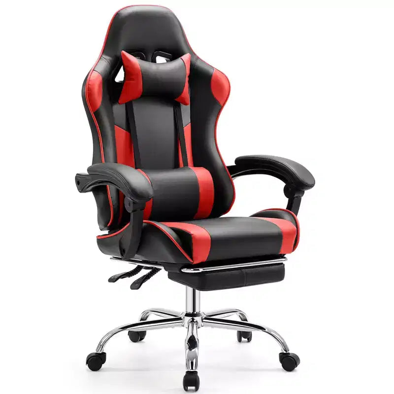 TUYOHW Chaise de jeu ergonomique avec repose-pieds, fauteuil inclinable en cuir PU avec appui-tête et accoudoir fixe relevé, chaise d'ordinateur pour études, bureau