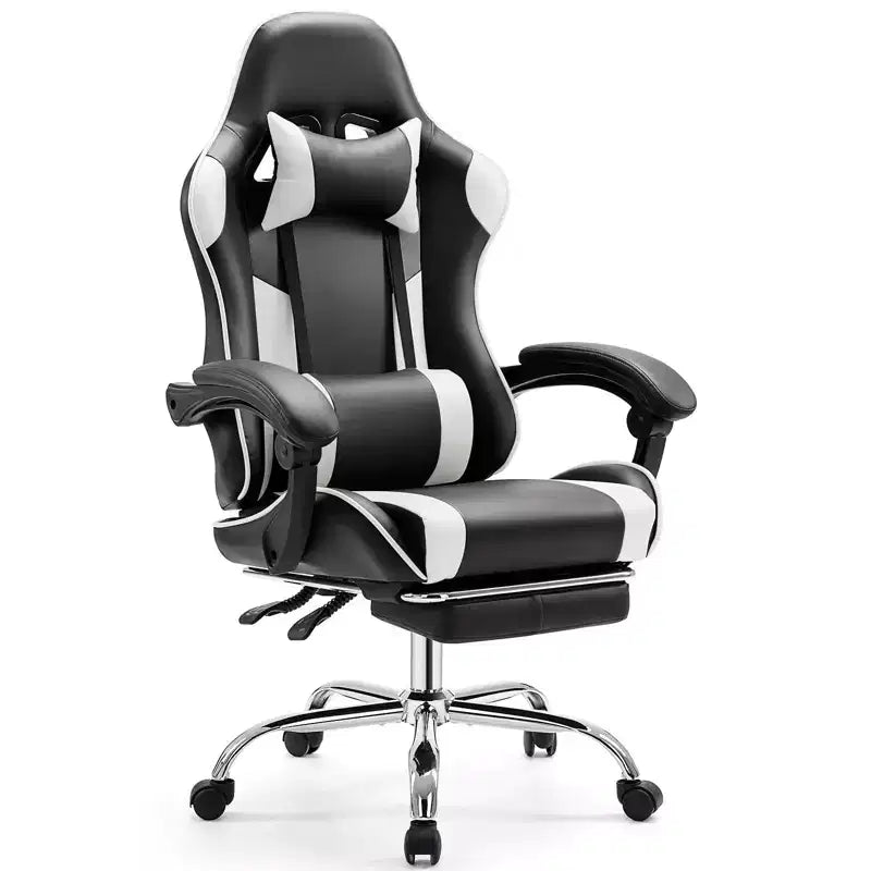 TUYOHW Chaise de jeu ergonomique avec repose-pieds, fauteuil inclinable en cuir PU avec appui-tête et accoudoir fixe relevé, chaise d'ordinateur pour études, bureau