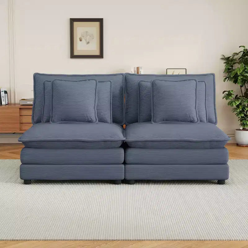 MAYEERTY 70.8 Canapé modulable moderne en velours côtelé avec quatre oreillers pour salon, bleu