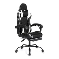 Chaise gaming de style course, chaise e-sport ergonomique avec massage, cuir PU, mousse moulée haute densité, confortable et sûre, blanc