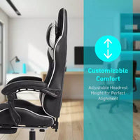Chaise gaming de style course, chaise e-sport ergonomique avec massage, cuir PU, mousse moulée haute densité, confortable et sûre, blanc