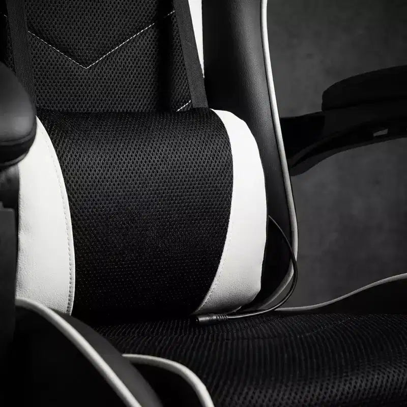 Chaise gaming de style course, chaise e-sport ergonomique avec massage, cuir PU, mousse moulée haute densité, confortable et sûre, blanc