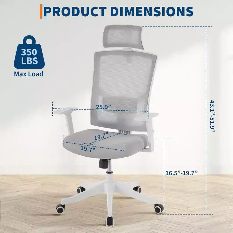 Chaise de bureau inclinable ergonomique, chaise à dossier haut en maille avec appui-tête réglable, soutien lombaire complet, chaise de bureau, chaise gamer