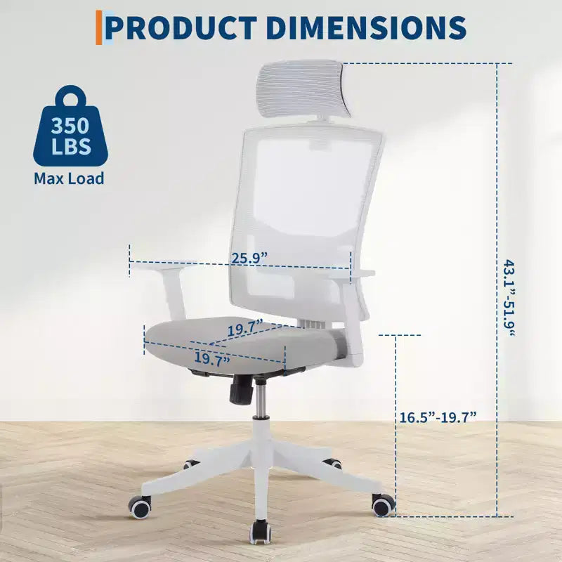 Chaise de bureau inclinable ergonomique, chaise à dossier haut en maille avec appui-tête réglable, soutien lombaire complet, chaise de bureau, chaise gamer