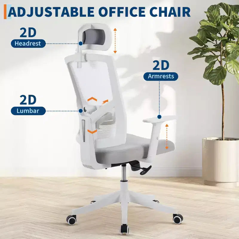Chaise de bureau inclinable ergonomique, chaise à dossier haut en maille avec appui-tête réglable, soutien lombaire complet, chaise de bureau, chaise gamer