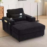 MAYEERTY Fauteuil moderne 42.5 Canapé-méridienne avec pouf de rangement mobile, deux porte-gobelets, poches latérales pour salon, noir
