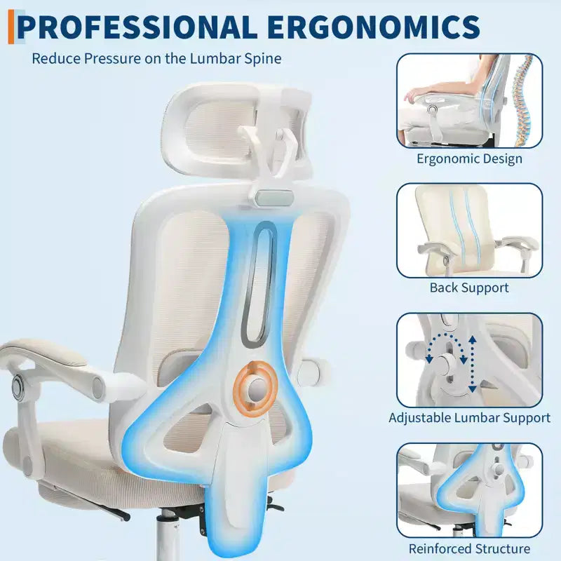 Chaise inclinable ergonomique en maille Acekool avec repose-pieds, lombaire et appui-tête réglables, pour la maison, le bureau et la salle de jeu