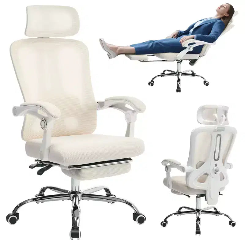 Chaise inclinable ergonomique en maille Acekool avec repose-pieds, lombaire et appui-tête réglables, pour la maison, le bureau et la salle de jeu