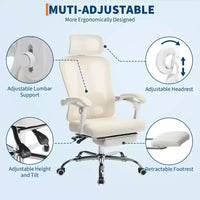 Chaise inclinable ergonomique en maille Acekool avec repose-pieds, lombaire et appui-tête réglables, pour la maison, le bureau et la salle de jeu