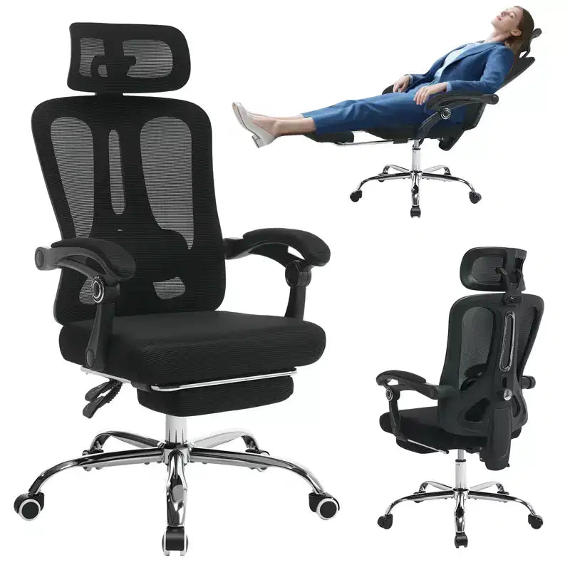 Chaise inclinable ergonomique en maille Acekool avec repose-pieds, lombaire et appui-tête réglables, pour la maison, le bureau et la salle de jeu