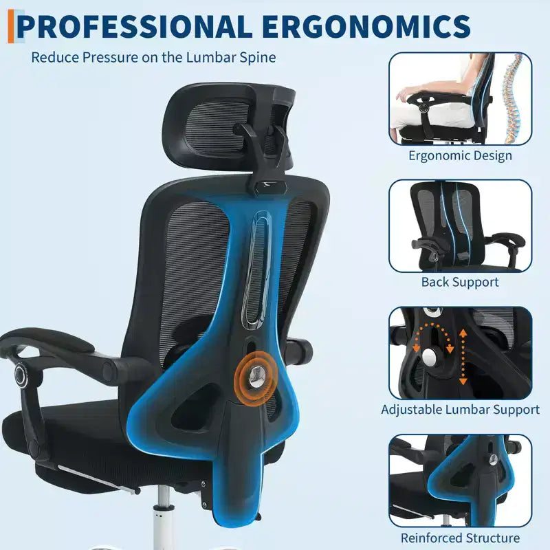 Chaise inclinable ergonomique en maille Acekool avec repose-pieds, lombaire et appui-tête réglables, pour la maison, le bureau et la salle de jeu