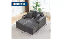 Chaise longue surdimensionnée 64 - Canapé-lit en velours côtelé sans structure avec coussins décoratifs et porte-gobelets, canapé-lit confortable à assise profonde