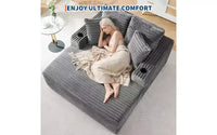 Chaise longue surdimensionnée 64 - Canapé-lit en velours côtelé sans structure avec coussins décoratifs et porte-gobelets, canapé-lit confortable à assise profonde
