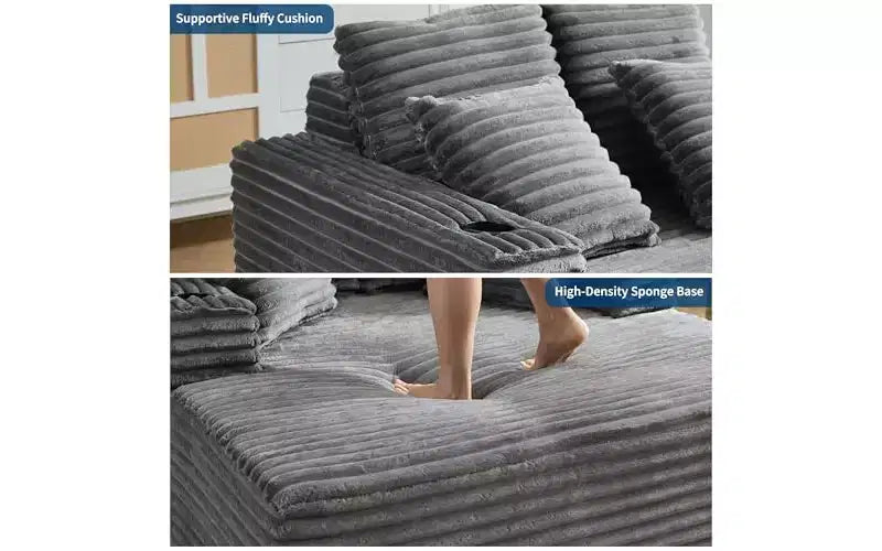 Chaise longue surdimensionnée 64 - Canapé-lit en velours côtelé sans structure avec coussins décoratifs et porte-gobelets, canapé-lit confortable à assise profonde