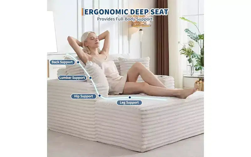 Chaise longue surdimensionnée 64 - Canapé-lit en velours côtelé sans structure avec coussins décoratifs et porte-gobelets, canapé-lit confortable à assise profonde