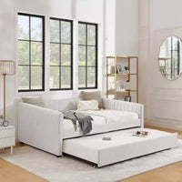 GDFStudio Scarlett - Lit de jour tapissé avec gigogne, dossier canapé à rayures verticales