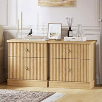 Table de chevet à tiroir cannelé, table de nuit moderne mid-century avec base à bord incurvé, rangement compact pour chambre et salon