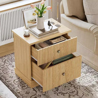 Table de chevet à tiroir cannelé, table de nuit moderne mid-century avec base à bord incurvé, rangement compact pour chambre et salon