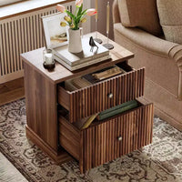 Table de chevet à tiroir cannelé, table de nuit moderne mid-century avec base à bord incurvé, rangement compact pour chambre et salon