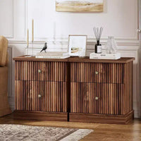 Table de chevet à tiroir cannelé, table de nuit moderne mid-century avec base à bord incurvé, rangement compact pour chambre et salon