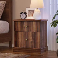 Table de chevet à tiroir cannelé, table de nuit moderne mid-century avec base à bord incurvé, rangement compact pour chambre et salon