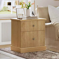 Table de chevet à tiroir cannelé, table de nuit moderne mid-century avec base à bord incurvé, rangement compact pour chambre et salon