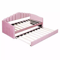 Canapé-lit rembourré double avec lit gigogne et station de recharge USB, lit de repos en velours pour chambre à coucher, rose