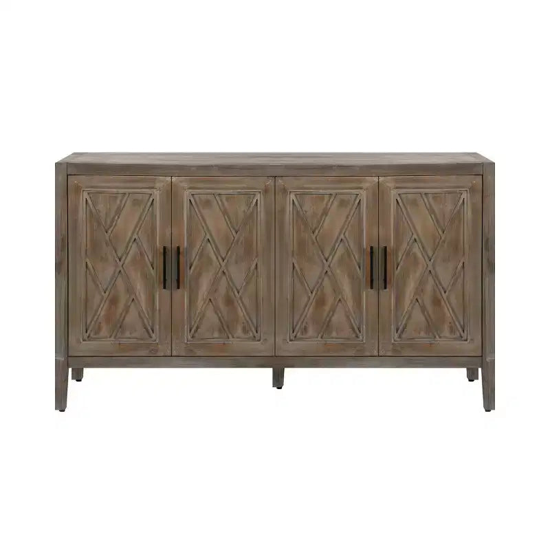 Buffet desserte Modern Farmhouse 60, armoire de rangement d'appoint 4 portes à motif géométrique avec étagères réglables - Panipeachy