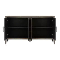 Buffet desserte Modern Farmhouse 60, armoire de rangement d'appoint 4 portes à motif géométrique avec étagères réglables - Panipeachy