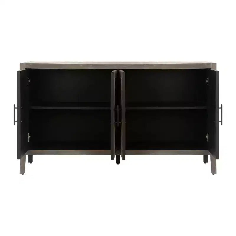 Buffet desserte Modern Farmhouse 60, armoire de rangement d'appoint 4 portes à motif géométrique avec étagères réglables - Panipeachy