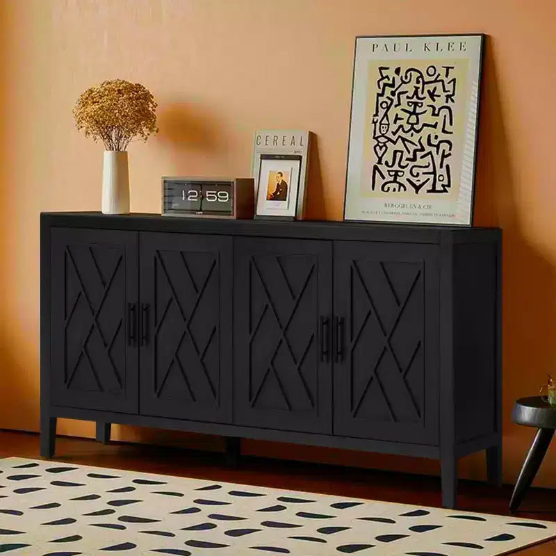 Buffet desserte Modern Farmhouse 60, armoire de rangement d'appoint 4 portes à motif géométrique avec étagères réglables - Panipeachy