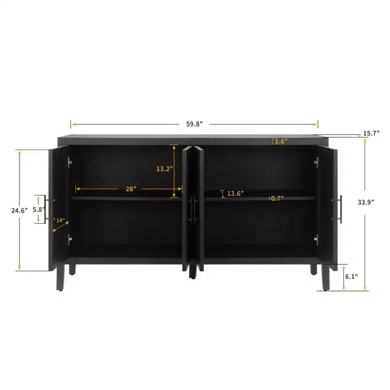Buffet desserte Modern Farmhouse 60, armoire de rangement d'appoint 4 portes à motif géométrique avec étagères réglables - Panipeachy
