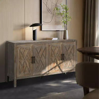 Buffet desserte Modern Farmhouse 60, armoire de rangement d'appoint 4 portes à motif géométrique avec étagères réglables - Panipeachy