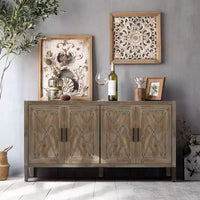 Buffet desserte Modern Farmhouse 60, armoire de rangement d'appoint 4 portes à motif géométrique avec étagères réglables - Panipeachy